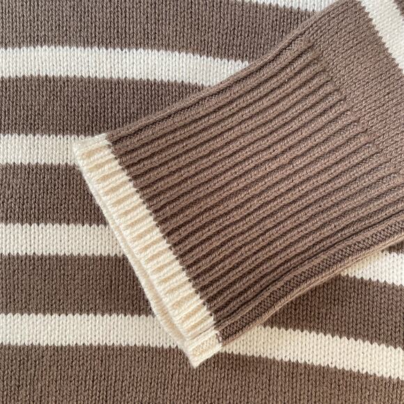 Lucky Brand Oversized Cashmere Cotton Blend Sweater | Chocolate Stripe NWOT XS - Picture 4 of 10